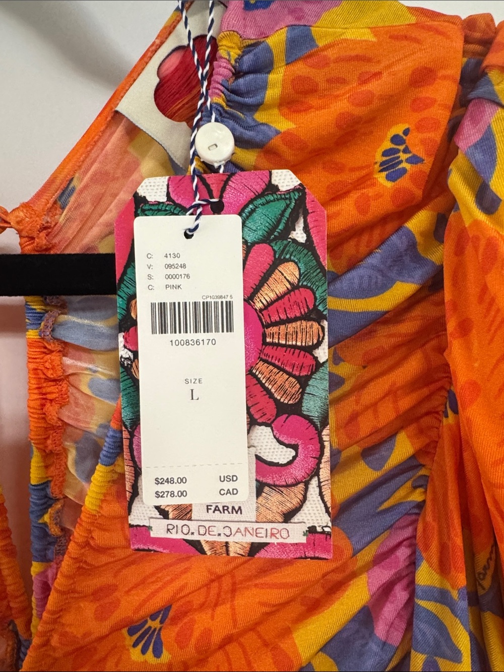 FARM Rio Orange Floral Ruched Maxi Dress with Pink and Purple Accents - Picture 3 of 3